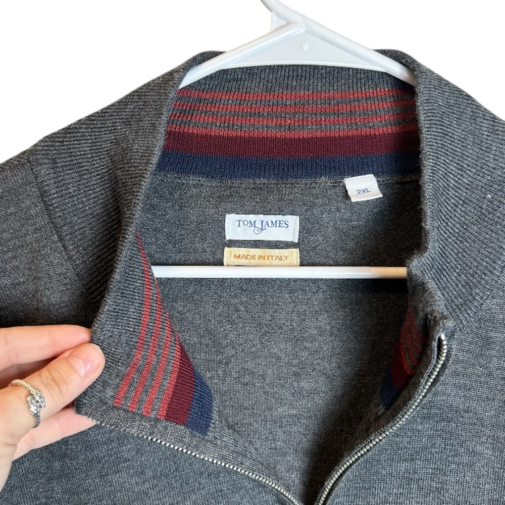 TomJames 100% Merino Wool Gray Quarter Zip Sweater Size 2XL - Picture 2 of 4